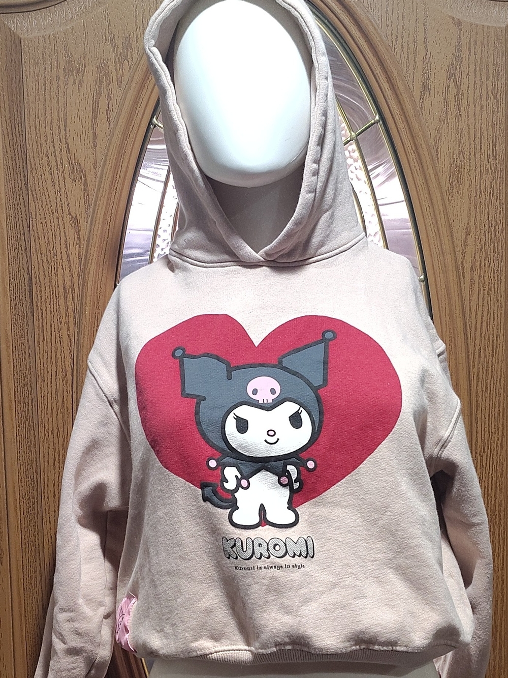 Kuromi Pink Kids Hooded Sweatshirt with Heart Graphic